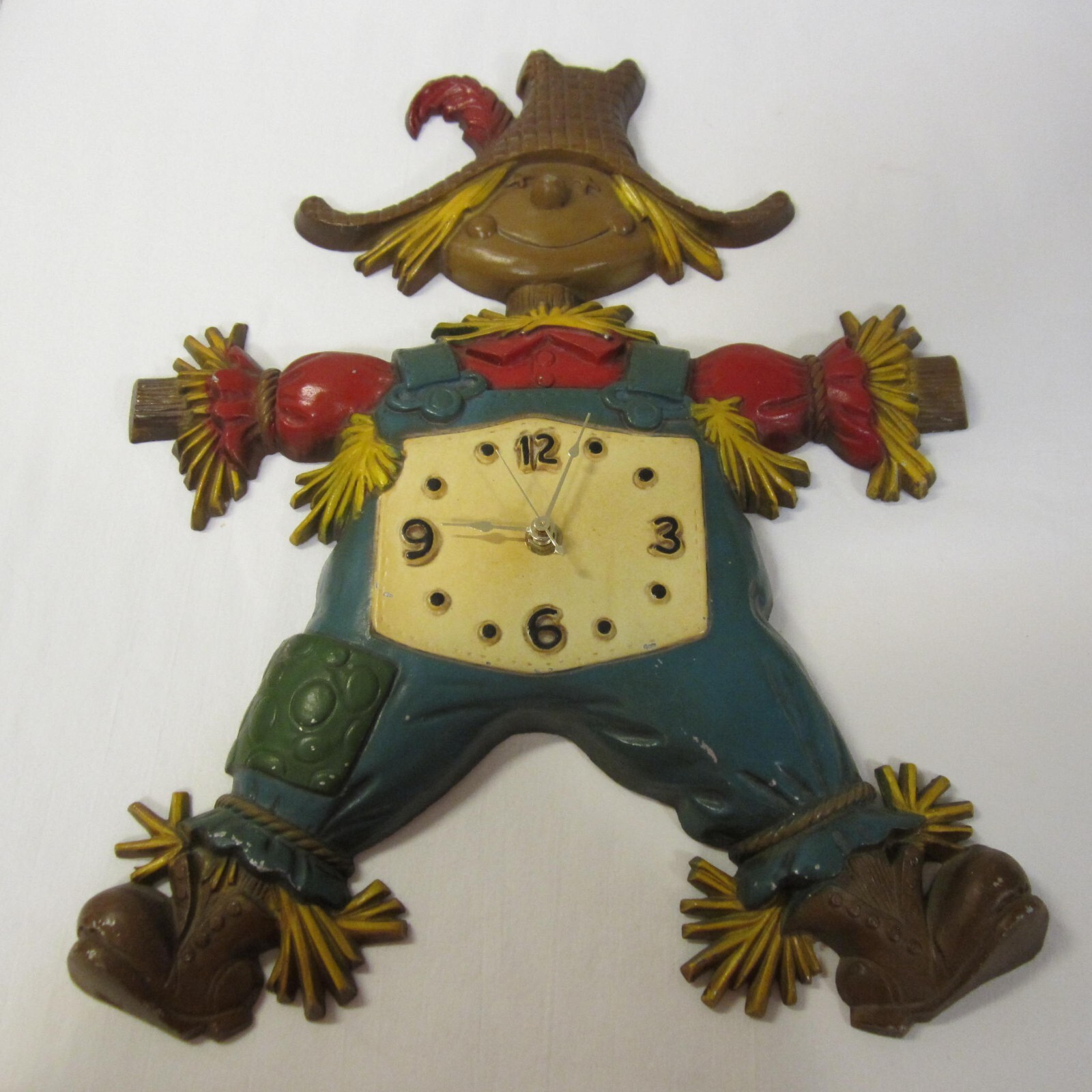 Vintage 1970 USA Scarecrow Metal Sexton Clock Works With New Mechanism