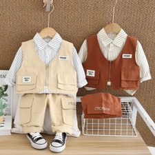 Toddler Boys Casual Long Sleeve Lapel Shirt Trousers Set with Patch Embroidery