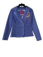 Love Stitch Embroidery Pinstriped Denim Jacket/blazer Size Medium Z117