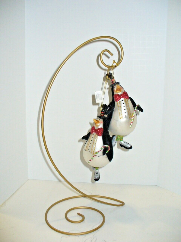 TUXEDO PENGUINS GLASS ORNAMENT LOT 2 STAND READY TO PARTY VERY COLLECTIBLE