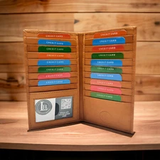 RFID Blocking Bifold Long Genuine Leather Trucker Wallet Card Holder