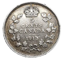Silver George V / Maple boughs Crown 5 cents  1913 CANADA (699F)