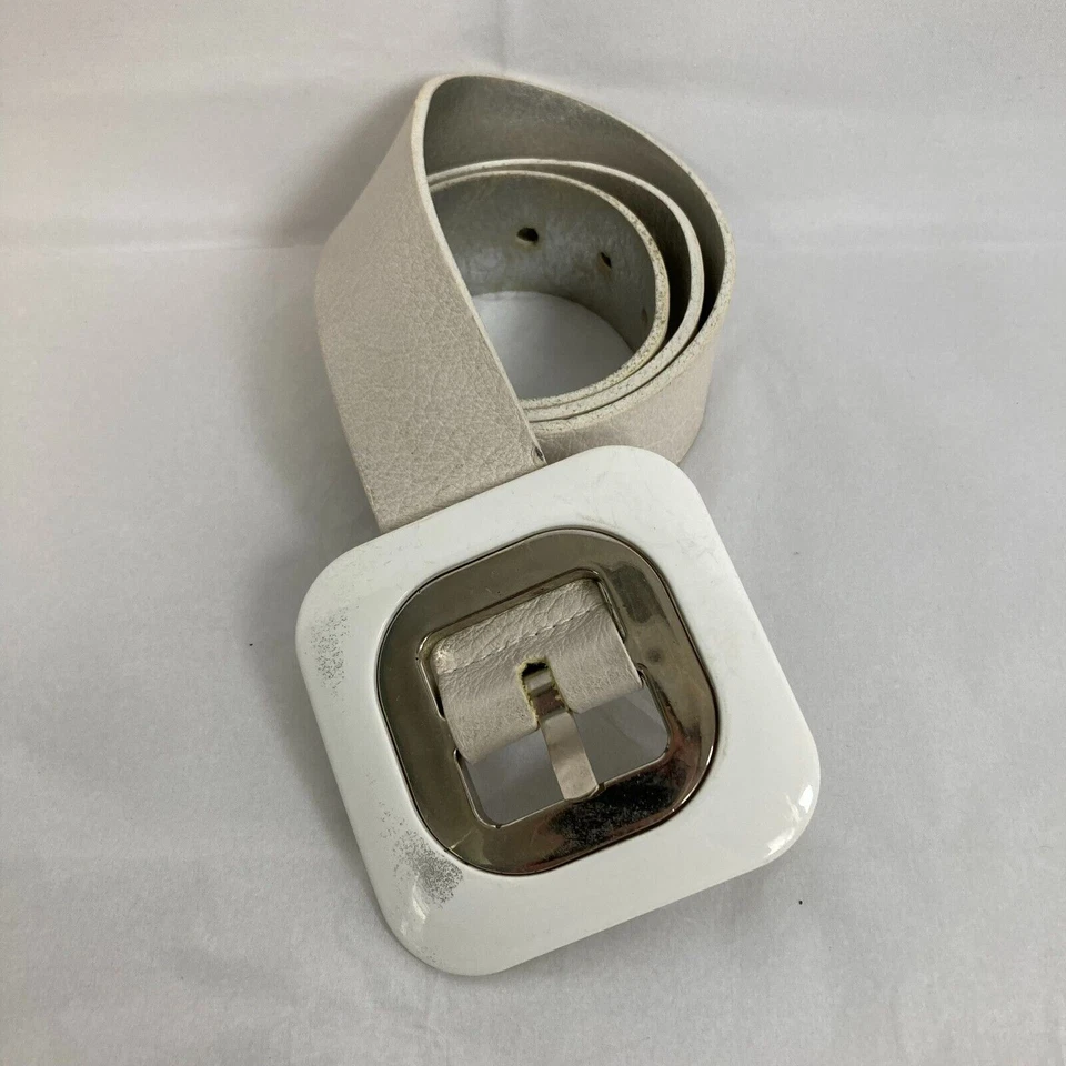 Dolce & Gabbana Mujer Cuero Blanco Hebilla Cinturón Logotipo Repujado Talla L XL 100 88 Foto 3 de 4