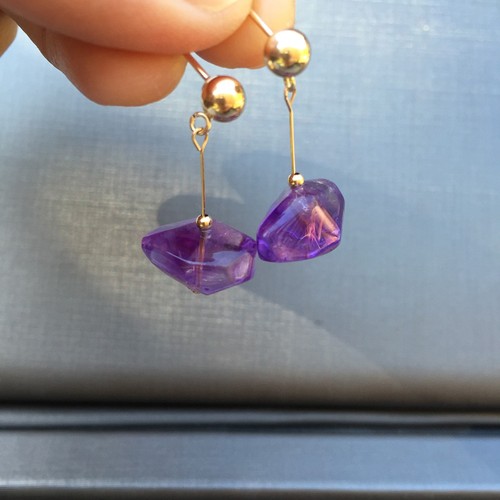 Vintage 100% Brazil Natural Amethyst 14K Gold Filled earrings Original works - Picture 5 of 6
