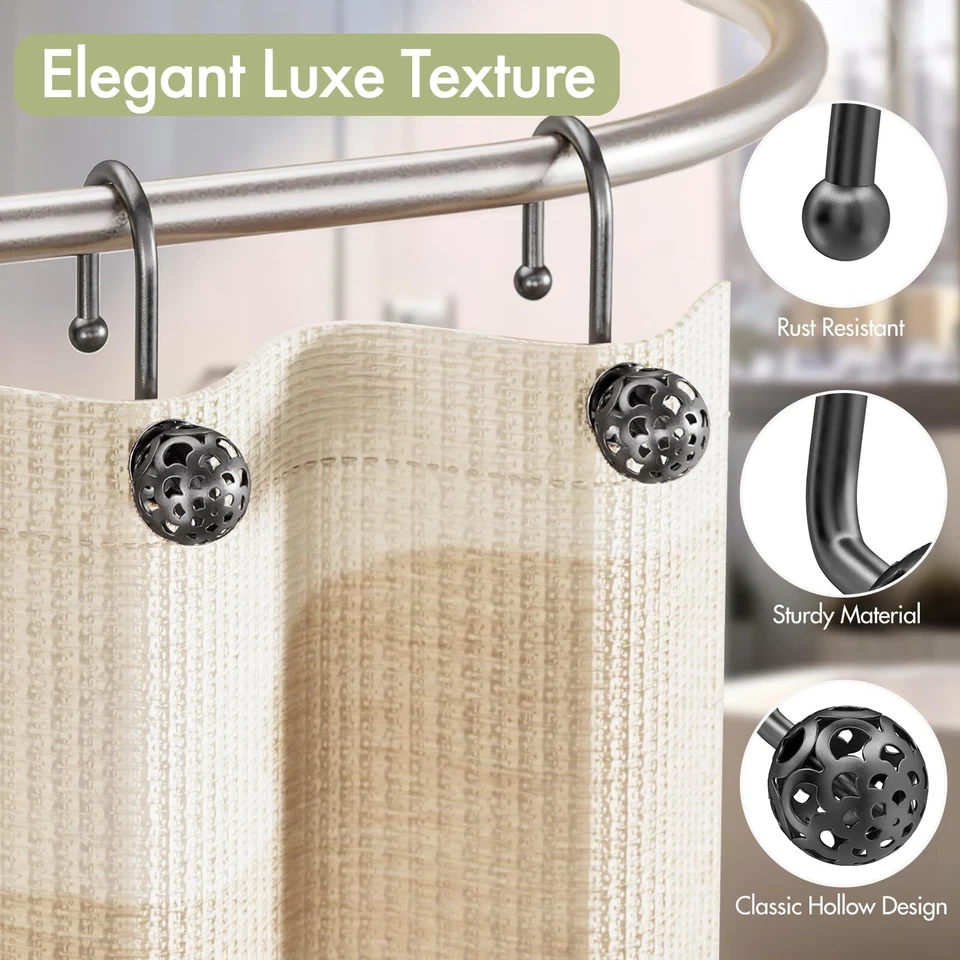 12Pcs Shower Curtain Rings Hooks Rustproof Voile Stainless Steel Bathroom Shower - image 3 of 4