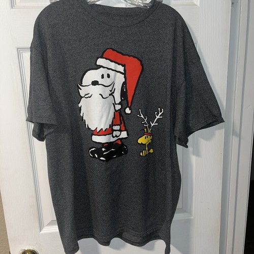 Peanuts Snoopy Woodstock Antlers Santa Gray Large T Shirt 2021