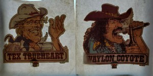 2 - Vintage Pizza Hut Iron-On Transfers 1976 - Waylon Coyote & Tex Trueheart