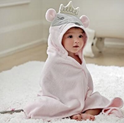 ELEGANT BABY Girls Pink Princess Luxurious Bath Hooded Towel Wrap Fits  NB-24M