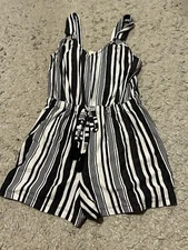 Derek Heart Black and White Stripped Romper