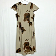 Simply Vera Wang Womens Dress Tan/Brown 6 Flutter Sleeves Exposed Back Zip EUC