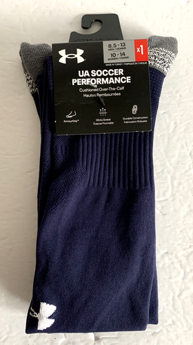 Under Armour Soccer Performance Navy Blue w/Gray Socks Men 8.5-13 Women 10-14