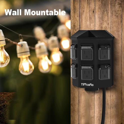 Outdoor Power Strip Weatherproof, 25 FT Extension Cord with Stake, 6 Grounded Ou - Picture 6 of 7