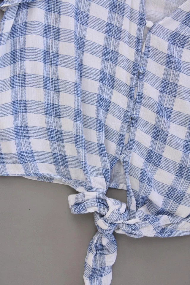 ✨ Springfield Karobluse Classic Bluse für Damen Gr. 42, L kariert Kurzarm blau ✨ - Bild 3 von 4