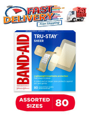 Band-Aid Brand Tru-Stay Sheer Strips Adhesive Bandages, Assorted Sizes, 80 ct