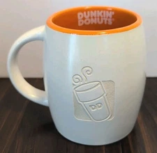 2012 Dunkin Donuts Coffee Mug 14 Oz. Orange and White with Engraved Logo DD 