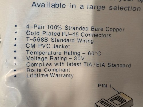 BAG OF 10 Weltron 3' Blue CAT6 RJ45 Snagless Patch Cables # 90-C6CB-BL-003 - 第 10/10 張圖片