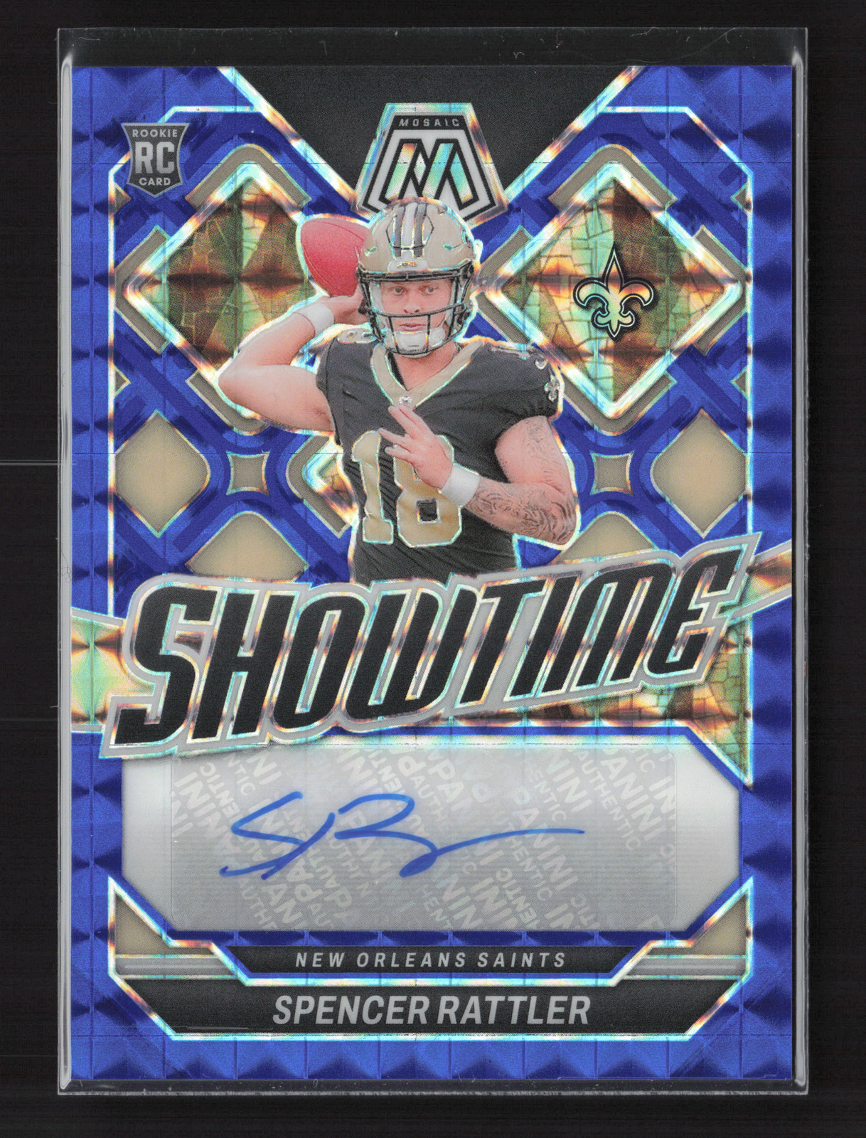Spencer Rattler 2024 Panini Mosaic #SS-SRR Showtime Signatures Blue Auto #/99