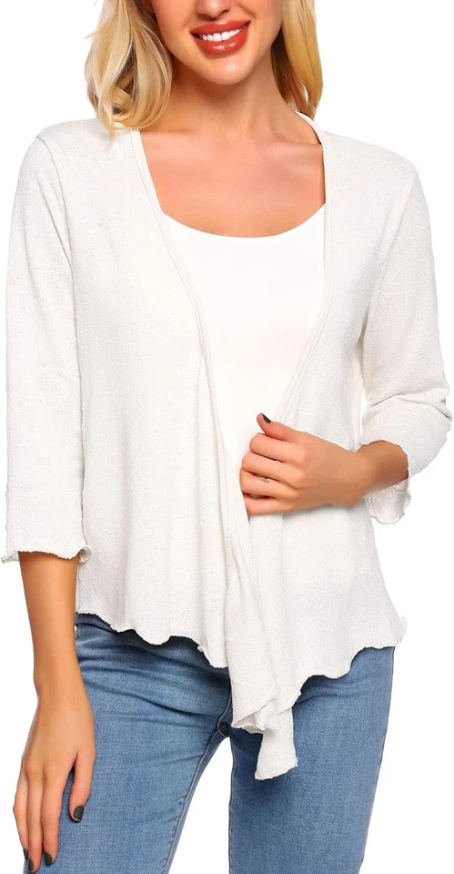 Womens Sheer Bolero Shrug Tie Front Cardigan Lightweight 3/4 Sleeve Lace Top - Image 4 of 4