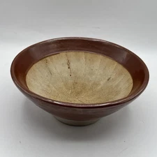 Vintage Japanese Earthenware Bowl Rustic Brushed Interior Brown