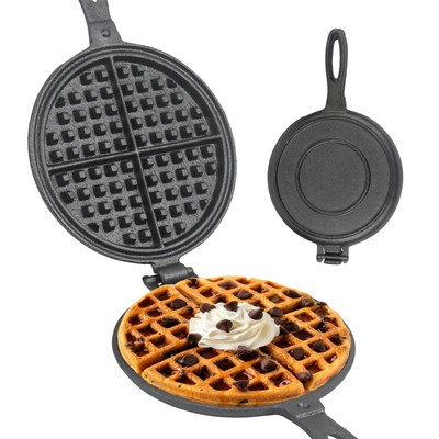 Cast Iron Waffle Maker for Stovetop or Camping Grill Two Piece Hinged Non Ele...