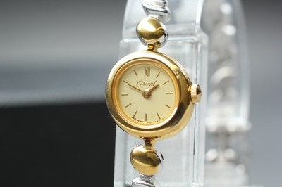 Vintage 1980s-1990s Orient J50538-30 CS Two-Tone Round Quartz Womens Watch JAPAN