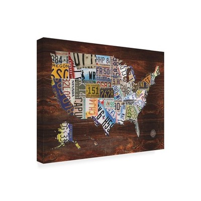 Wrapped Canvas Wall Art - Masters Fine Art 'USA License Plate Map on Wood' Wa...