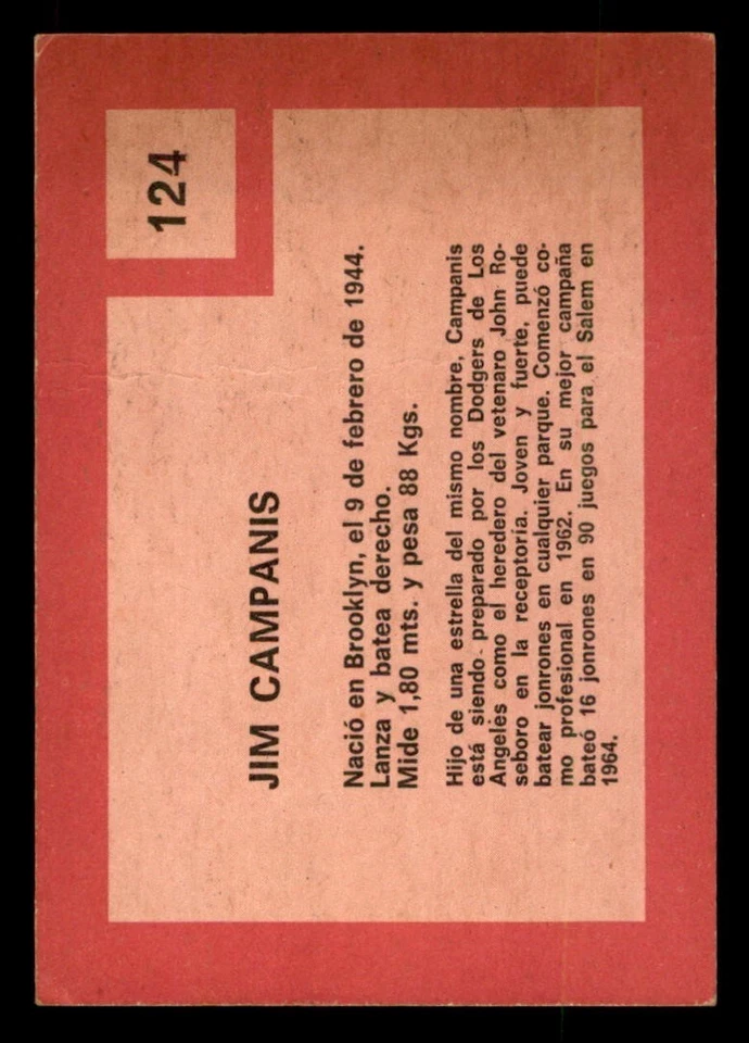 1967 Topps Venezuela Baseball #124 Jim Campanis GD - Image 2 of 2