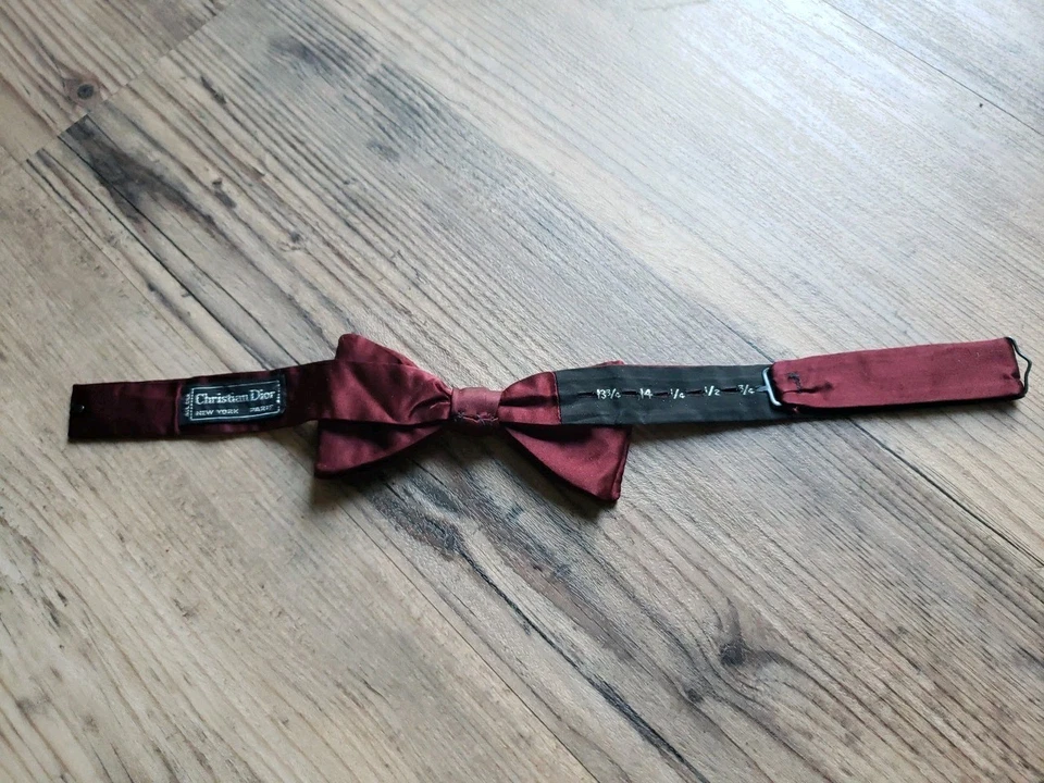 Christian Dior бордовый галстук-бабочка регулируемый винтажный все шелк - Изображение 4 из 4