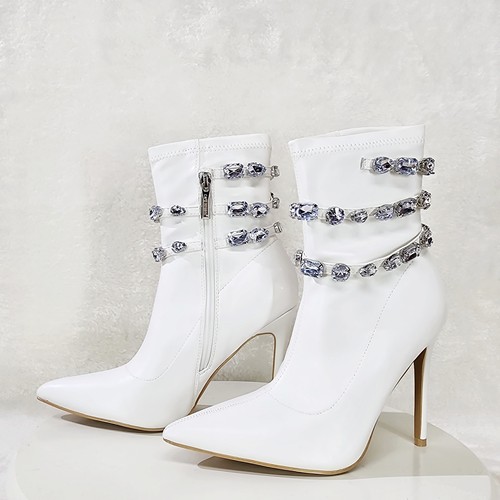 Allure Sexy Stiletto High Heels White Ankle Boot Chelsea Boots - Picture 3 of 6