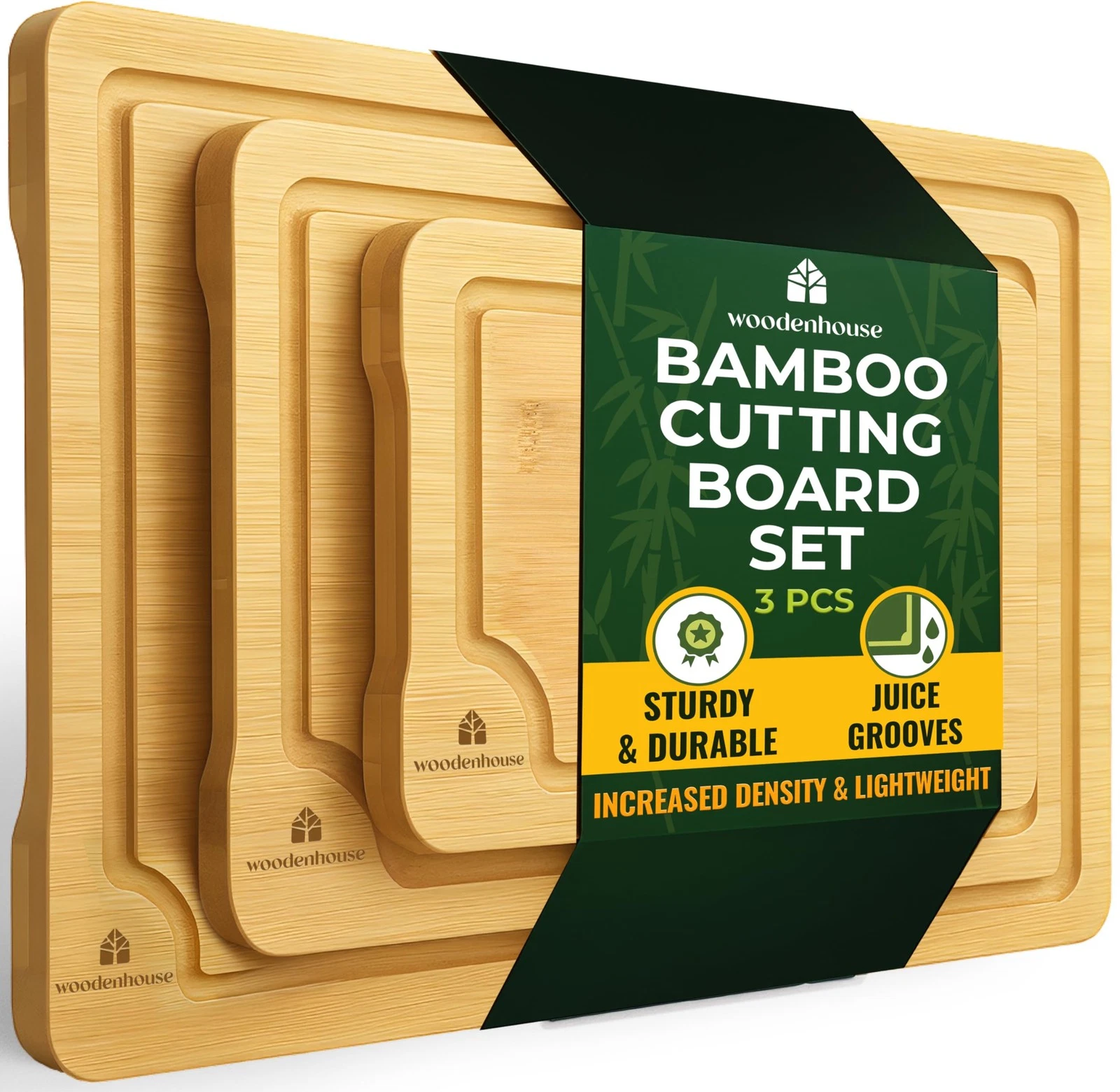 Set of 3 Cutting Boards for Kitchen - Thick & Durable Wood Cutting Boards Set...