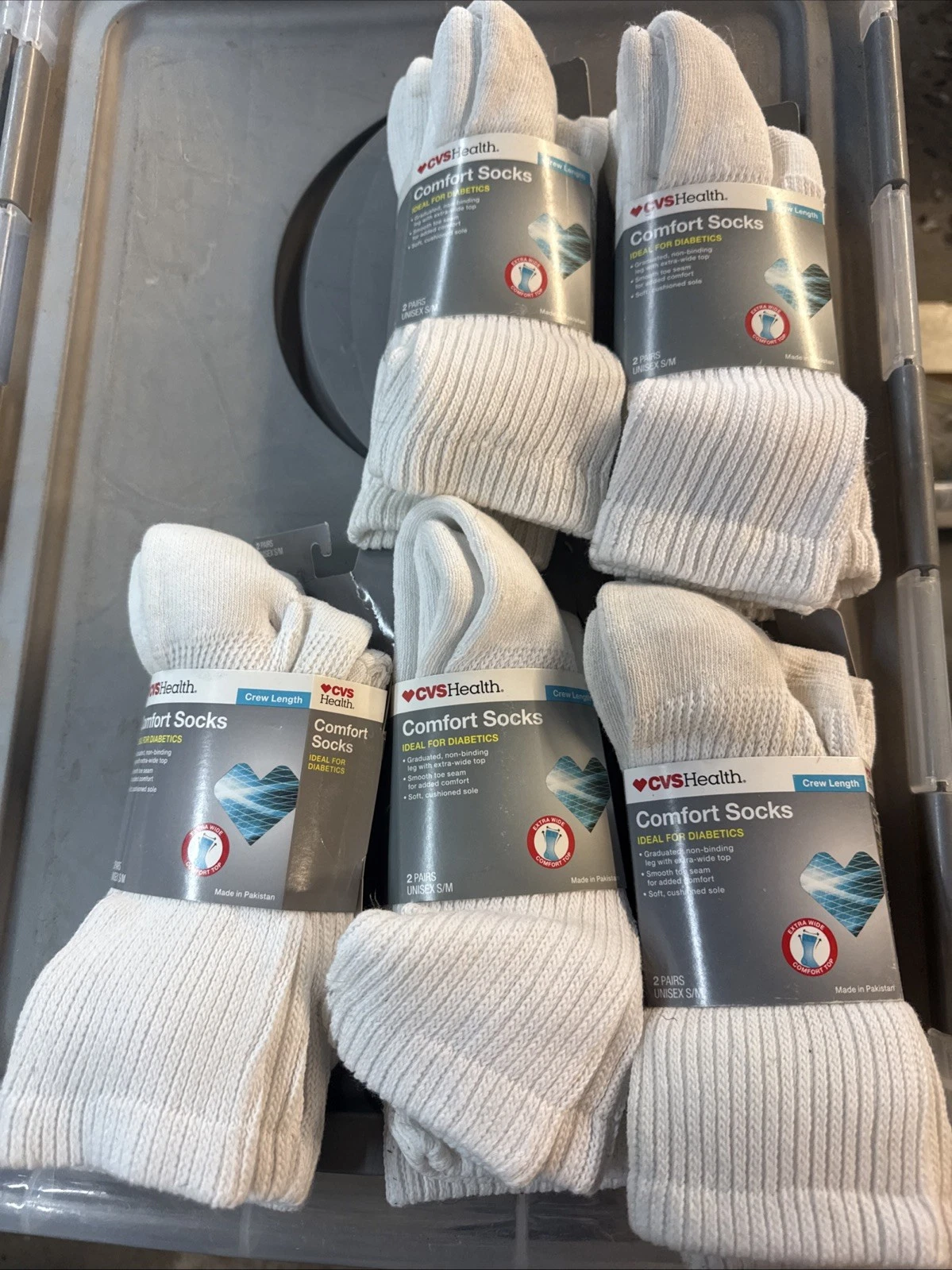 CVS Comfort Socks, Ideal for Diabetics, 10 Pairs, Unisex Size S/M Lot Bundle