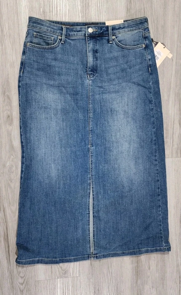 Nueva falda larga de tiro alto NYDJ con frontal central dividida lavado Fairmont talla 10 Foto 3 de 4