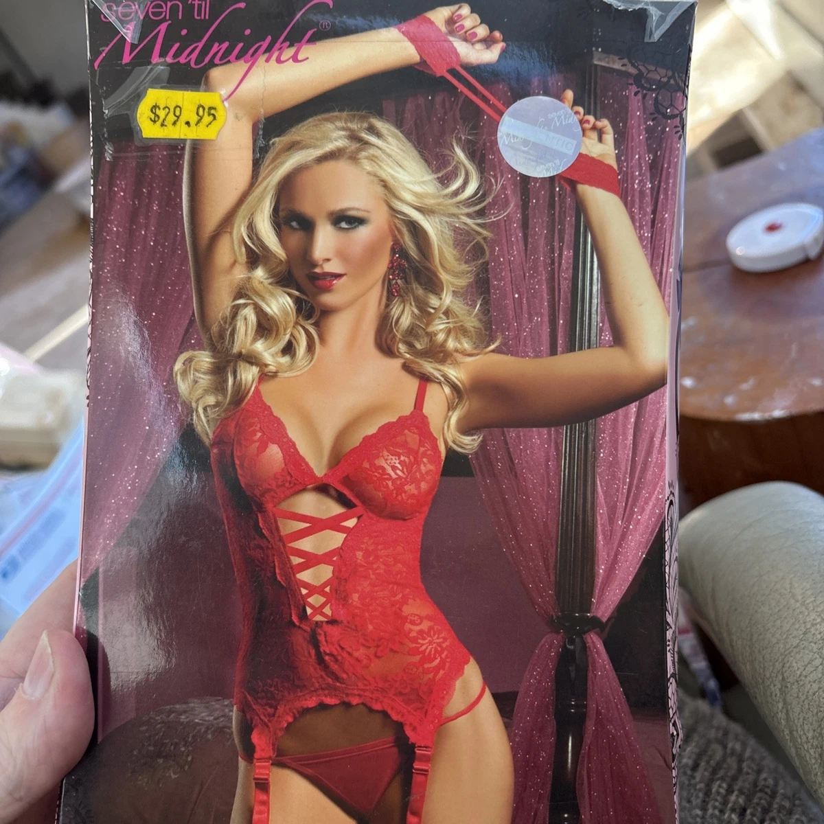 Seven 'til Midnight Red Lace with Satin Tie-Back Teddy (Plus Size