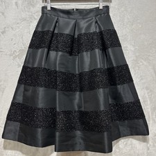 Eliza J Cocktail Skirt Women's 4 Black Striped Pleated Midi Flared A-line