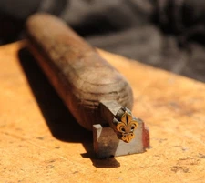 Brass Bookbinder Stamp fleur de lys Hand Tool finishing leather embossing lily ~