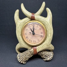 Ducks Unlimited Antler Desk/ Table Clock Vintage Look Deer Hunting Cabin Tested