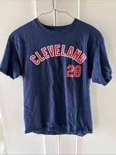 COREY KLUBER #28 CLEVELAND PLAYER BLUE SHORT SLEEVED T-SHIRT Adult LARGE issue