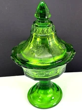 Vintage Tiara Indiana Glass Green Strawberry Covered Candy Dish