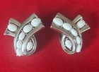 Vintage Crown  TRIFARI  Clip Earrings Silver With White Beads Stunning Jewelry