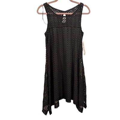 Bethany Black Crochet Lace Overlay Shift Dress Tunic Cover Up Size S