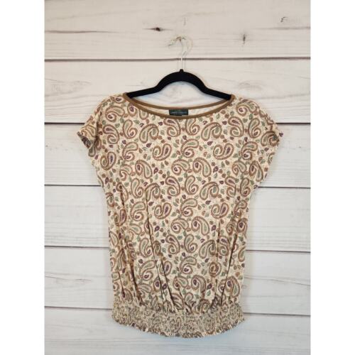 Ralph Lauren Women Multicolor Paisley Elastic Waist Cap Sleeve Blouse Size Small
