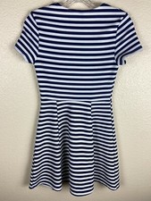 H&M Blue White Striped Dress 6 Fit & Flare Summer Sundress Stretch Short Sleeve