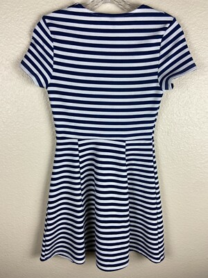 h&m blue white striped dress H&M Blue White Striped Dress 6 Fit & Flare Summer Sundress Stretch Short  Sleeve