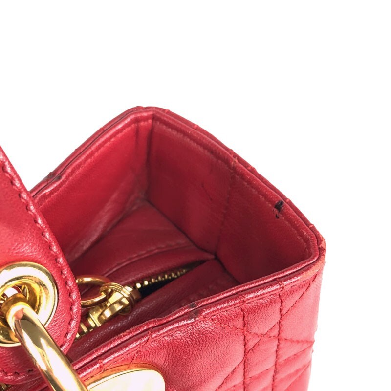 Christian Dior Lady Dior Cannage Tote Bag Red Gold Charm