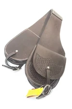 Tough 1 Dark Brown Leather Small Saddle Bags w/Basket Stamped Pockets 61-9525