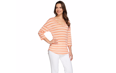 C. Wonder 3/4 Sleeve V-neck Knit Top with Novelty Stripe