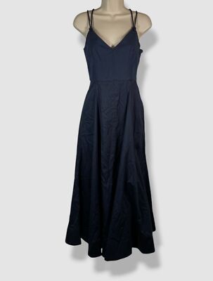 La Ligne Women's Blue V-Neck Sleeveless Lace-Up Back A-line Dress Sz XS