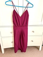 Pretty little thing Burgundy Tulip Wrap Dress With Cross Back Straps UK Size 8