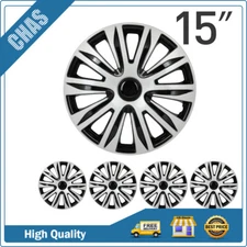 15" Set of 4 Black&Silver Wheel Covers Snap On Full Hub Caps Fits R15 Tire & Rim