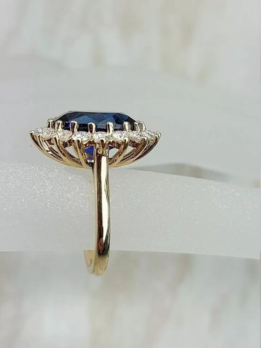 6 Ct Oval Natural Sapphire & Diamond Princess Diana Ring 14K Solid Yellow Gold 7 - Picture 4 of 8